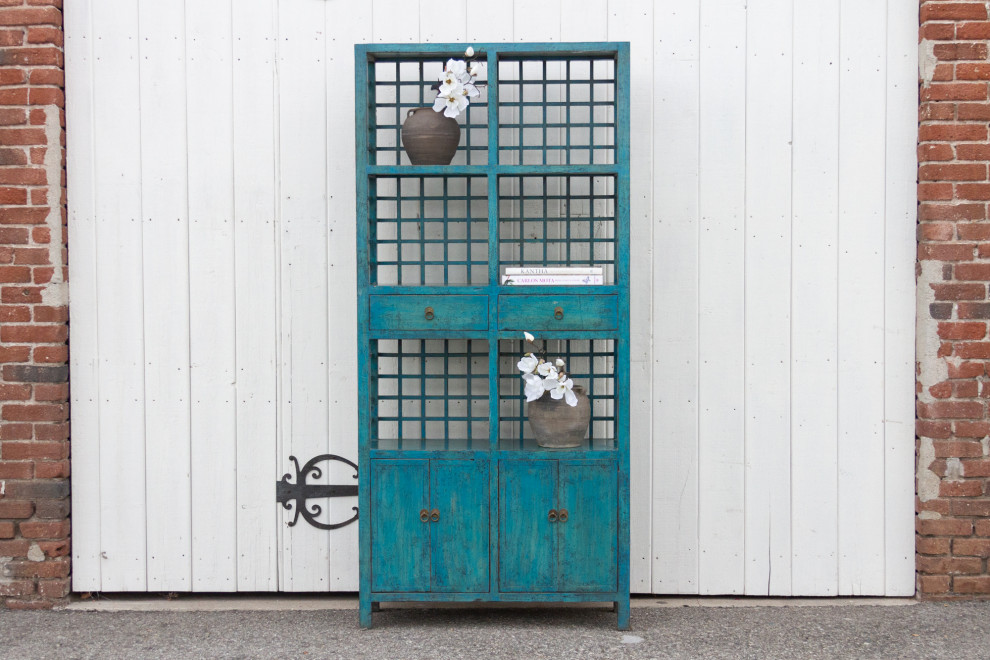 Tall Teal Blue Painted Bookcase Cabinet   Farmhouse   Bookcases   by De cor  Houzz