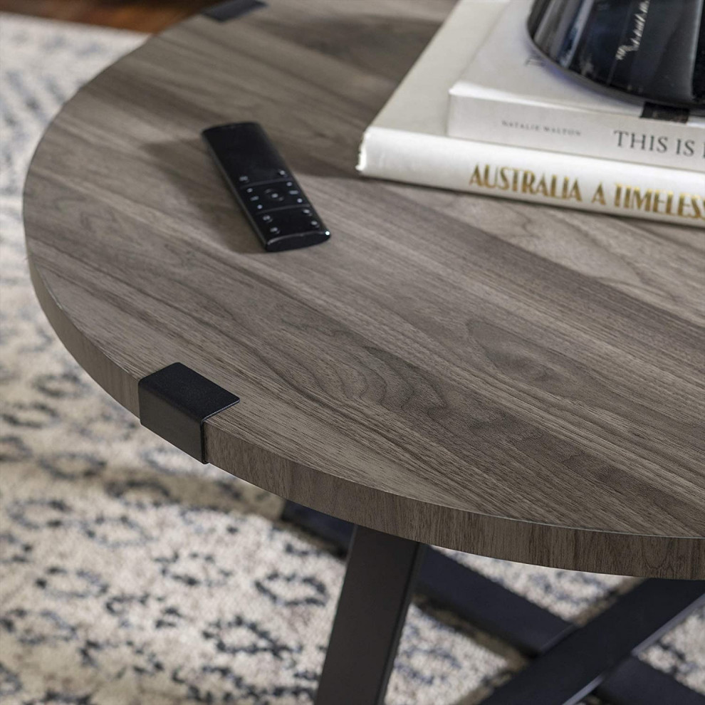 Industrial Coffee Table  Crossed Black Metal Base With Rounded Top   Industrial   Coffee Tables   by Decor Love  Houzz