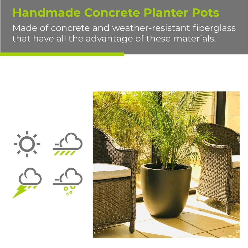 KANTE 17 in. Tall Charcoal Lightweight Concrete Round Modern Seamless Outdoor Planter RC0050C-C60121