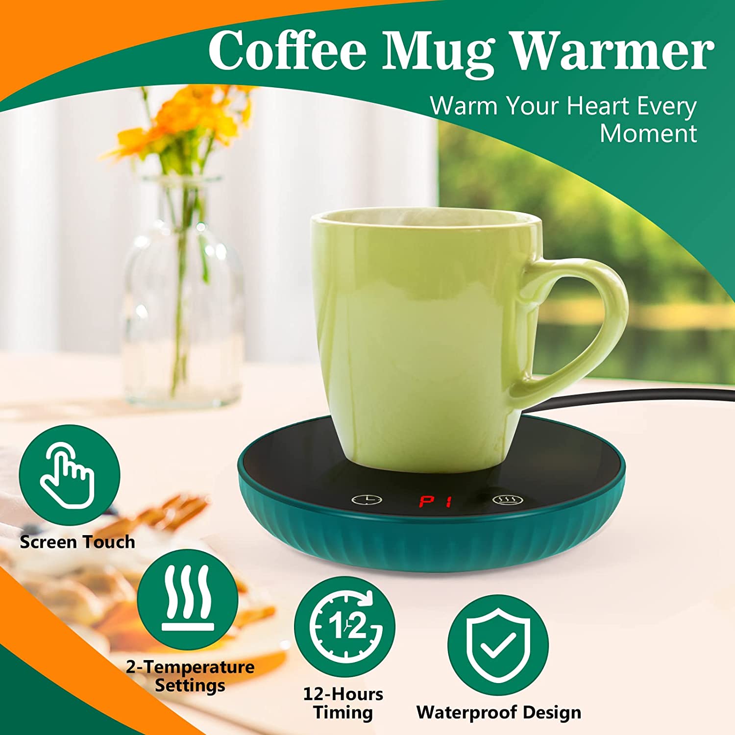 Coffee Mug Warmer， Smart Cup Warmer for Desk with Auto Shut Off， Electric Beverage Warmer with 2 Temperature Settings and 12H Timing， Candle Wax Cup Warmer Heating Plate for Hot Tea， Cocoa， Milk