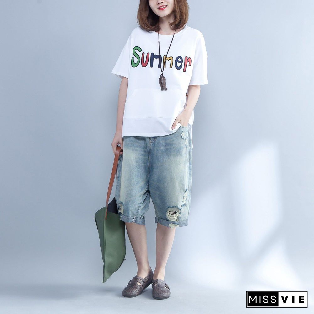 Loose o neck Letter cotton shirts Casual Fashion Ideas white silhouette tops