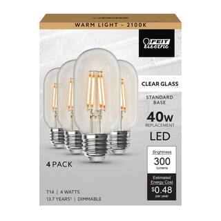 Feit Electric 40-Watt Equivalent T14 Dimmable Straight Filament Clear Glass Vintage Edison LED Light Bulb Warm White (12-Pack) T1440CLLEDHDRP43