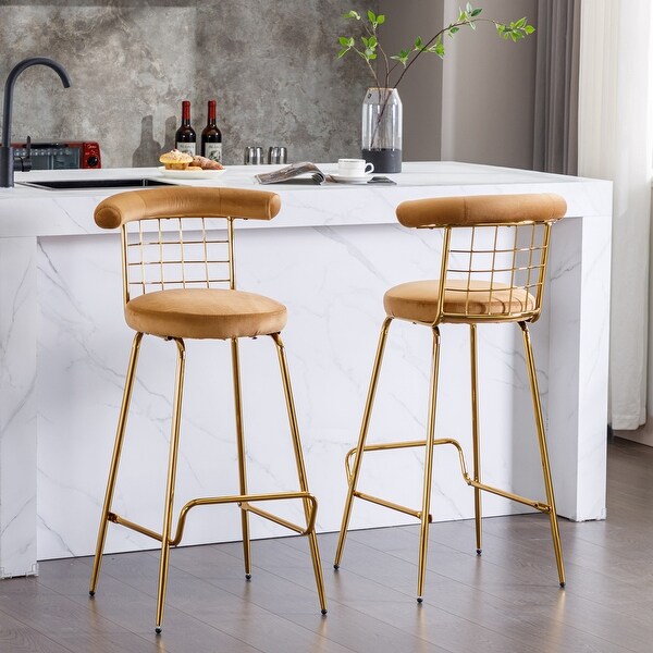 Bar Stool Set of 2，High Bar Stool with Metal Legs and Soft Back