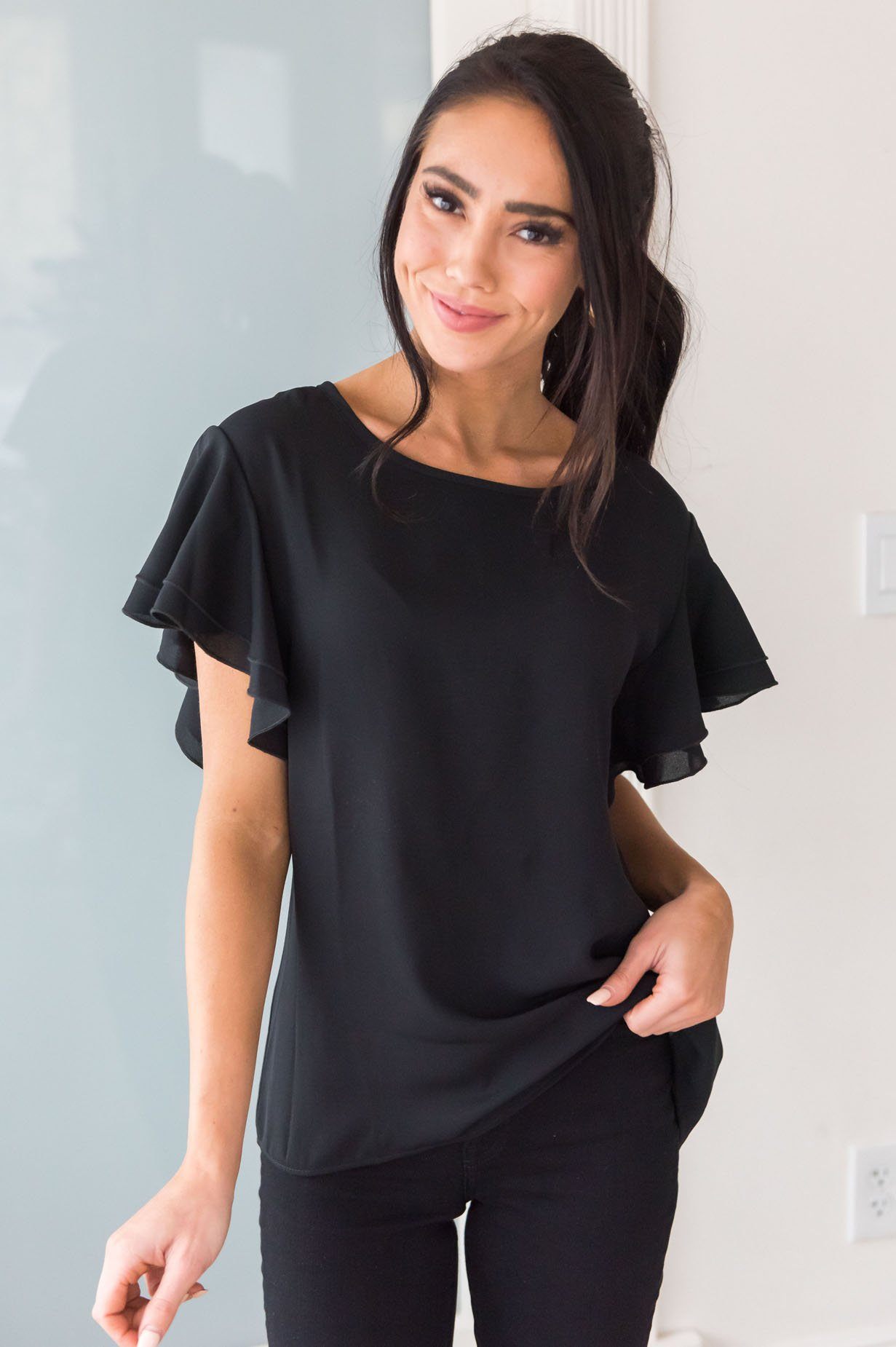 Class Act Modest Flutter Blouse