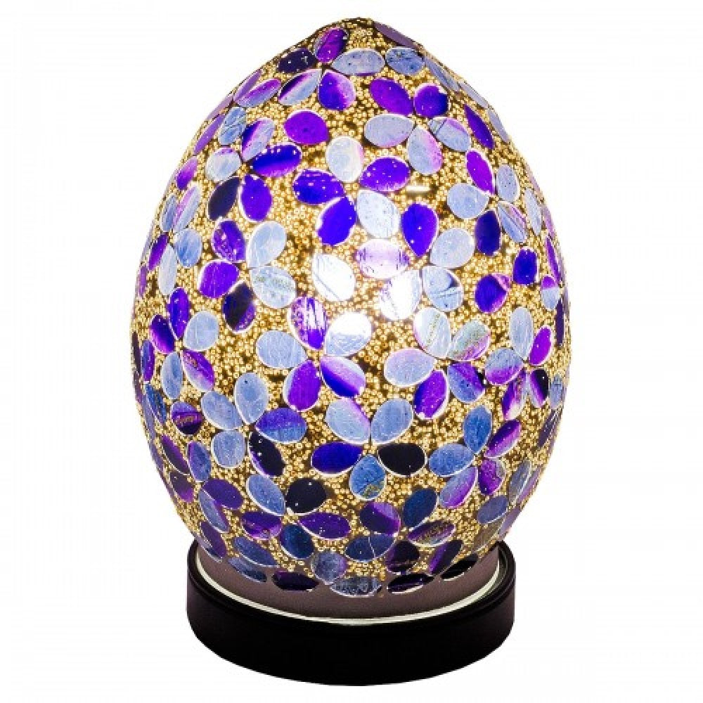 Britalia 880409 Purple Flower Mosaic Glass Vintage Egg Table Lamp 20cm