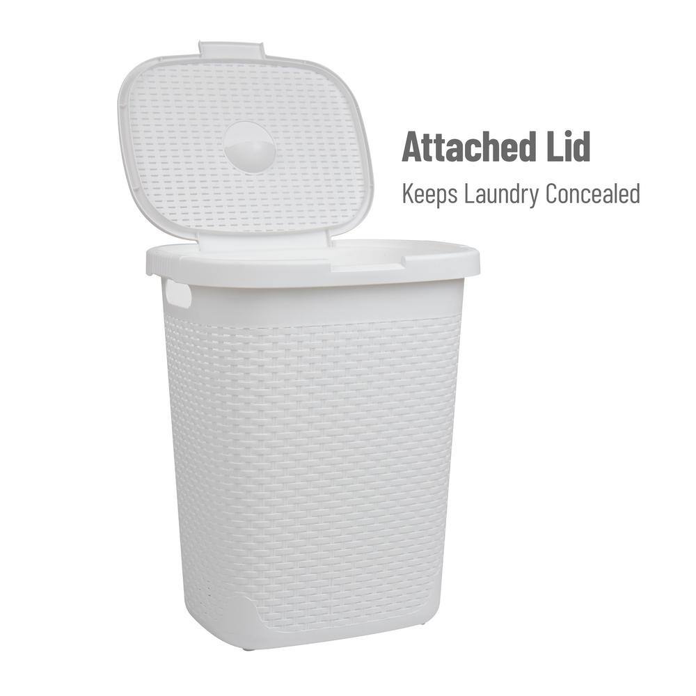 Mind Reader Basket Collection Slim Laundry Hamper 50 Liter (15kg33lbs) Capacity Attached Hinged Lid White 50HAMP-WHT