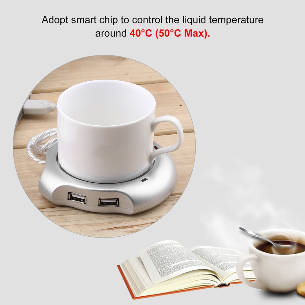 2021 New Arrival Beverage Cup Silver 4 Port USB Hub Tea Coffee Cup Mug Warmer 50掳C Max Liquid Temperature Electric Warmer For PC Heater Pad Silver