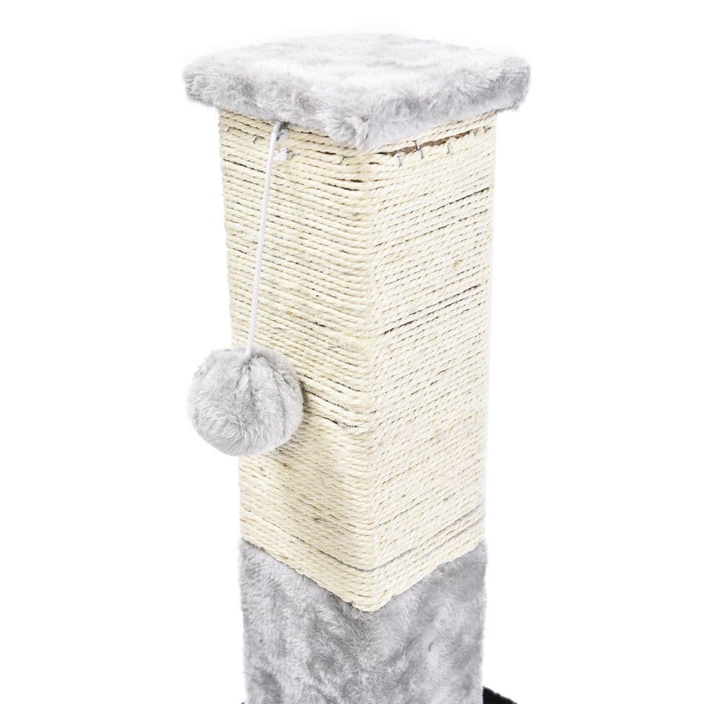 CAT CRAFT Plush and Sisal Square Cat Scratching Post with Plush Hanging Cat Toy, Gray/Natural 40535