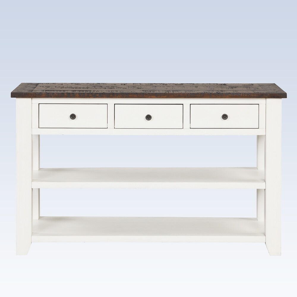 Modern Solid Pine Wood Top Console Table with Drawers and Shelves