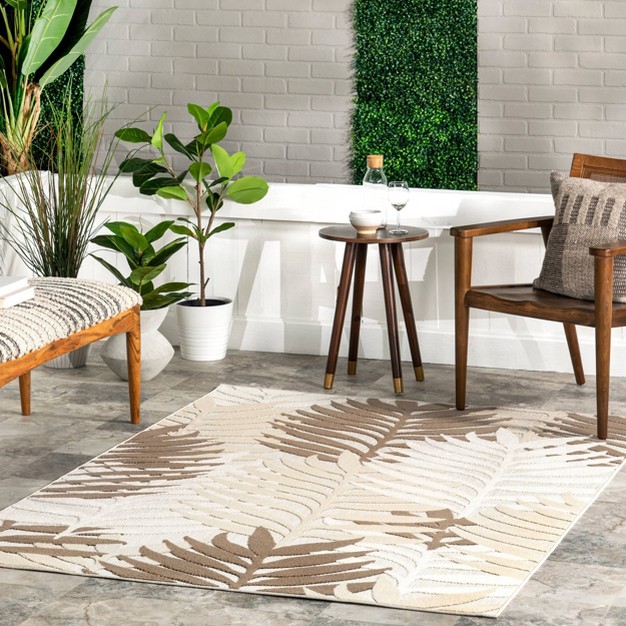 Nuloom Molly Textured Tropical Leaves Indoor outdoor Area Rug Beige