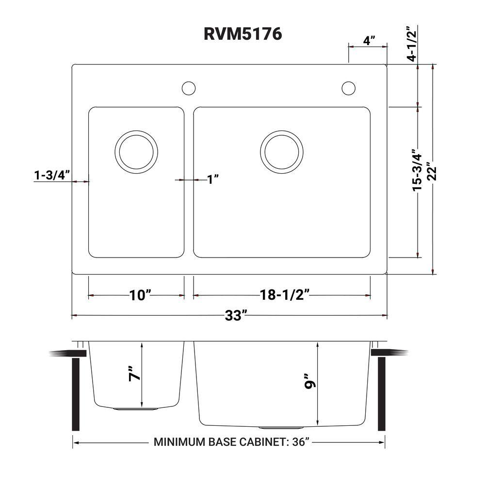 Ruvati 33 in. Double Bowl Drop-in 16-Gauge Stainless Steel Kitchen Sink 3070 RVM5176