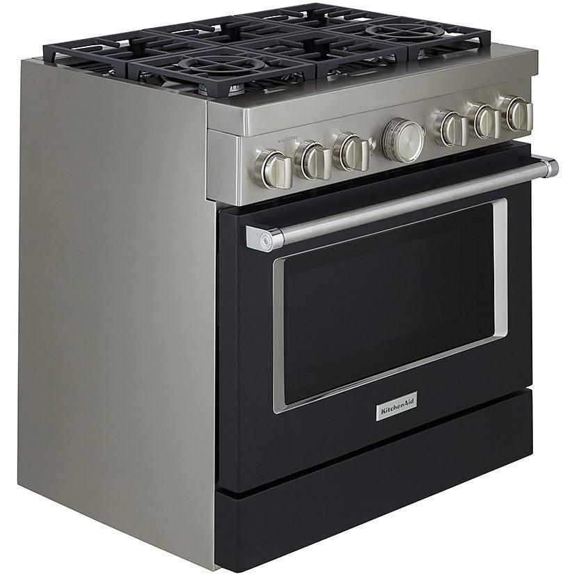 KitchenAid 36-inch Freestanding Gas Range with Even-Heat? True Convection KFGC506JBK