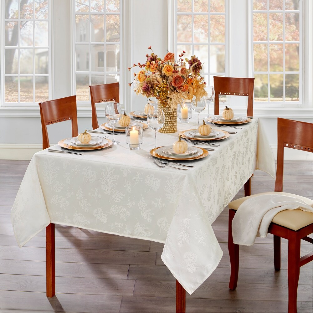 Elegant Woven Leaves Jacquard Damask Tablecloth