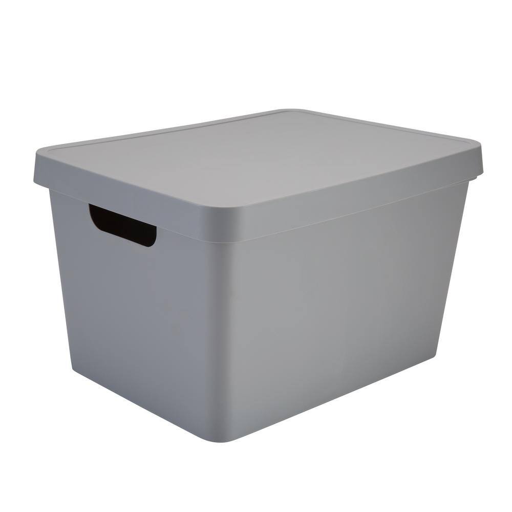 SIMPLIFY 8.58 in. H x 14.57 in. W x 10.91 in. D Gray Plastic Cube Storage Bin 25925-GREY