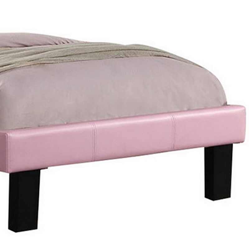 Silky And Sheeny Wooden Full Bed With Pink PU Tufted Head Board， Pink Finish