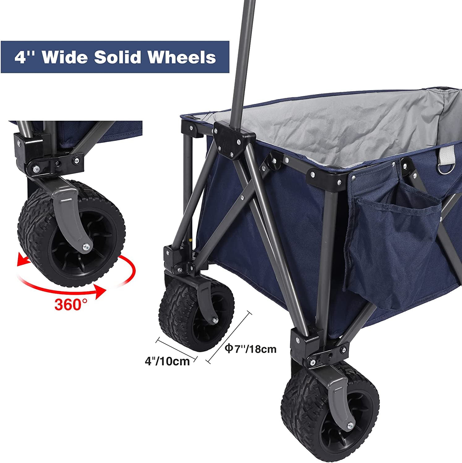 REDCAMP Folding Wagon Cart with Extra Wide Wheels, Heavy Duty Collapsible Utility Beach Wagon for Sand, Blue