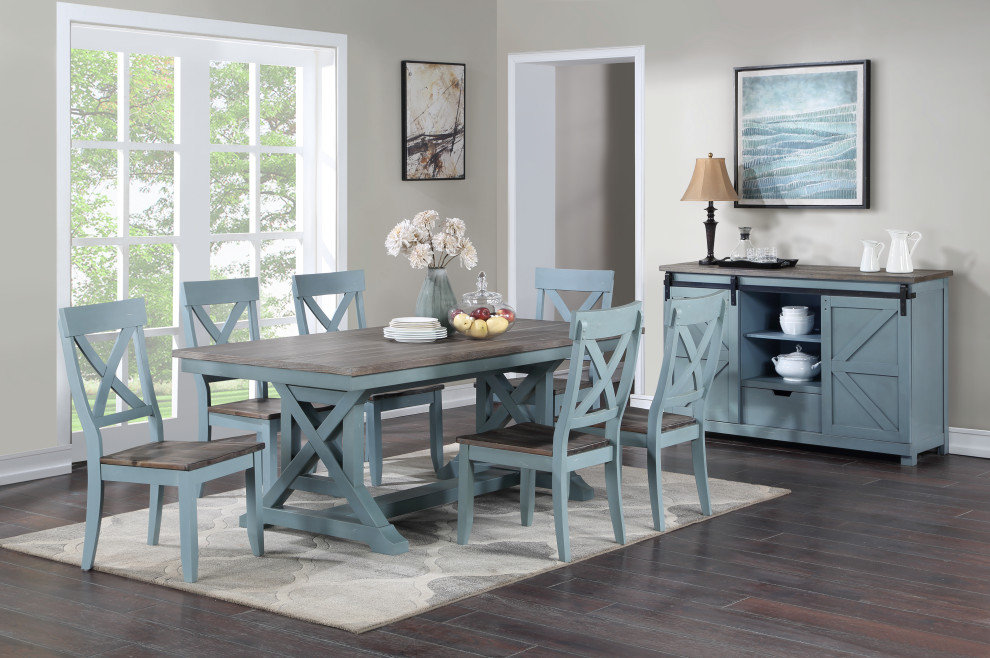 Bar Harbor Blue Blue Crossback Dining Chairs  Set of 2   Farmhouse   Dining Chairs   by Coast to Coast Imports  LLC  Houzz