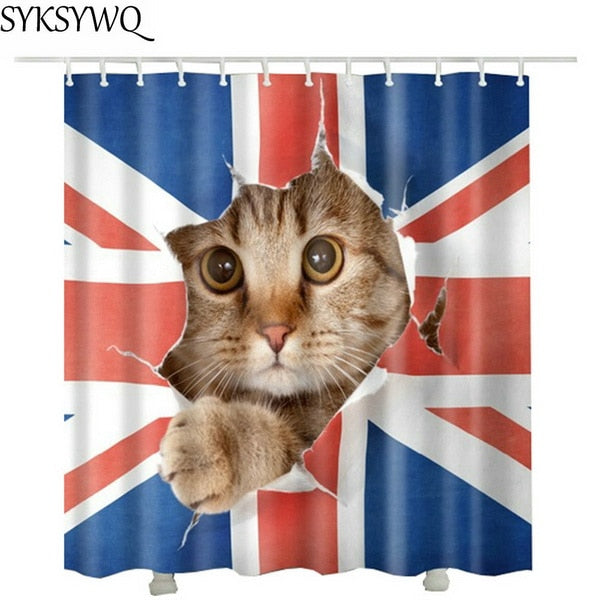 cutely pet cat take bath Shower Curtains drop shopping Creative Waterproof Polyester Fabric Shower Curtain Bathroom