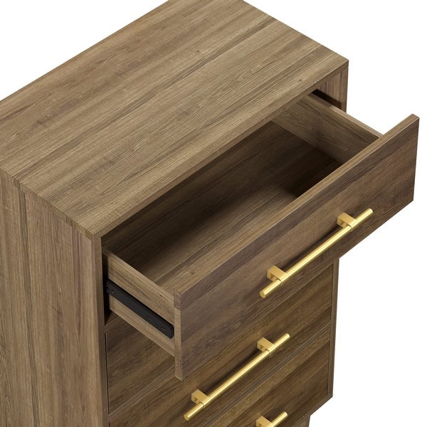 Modern 4 Drawers Dresser for Bedroom， Mid-Century Wood Chest of Drawers with Golden Handles， Storage Cabinet - as picture - - 37668417