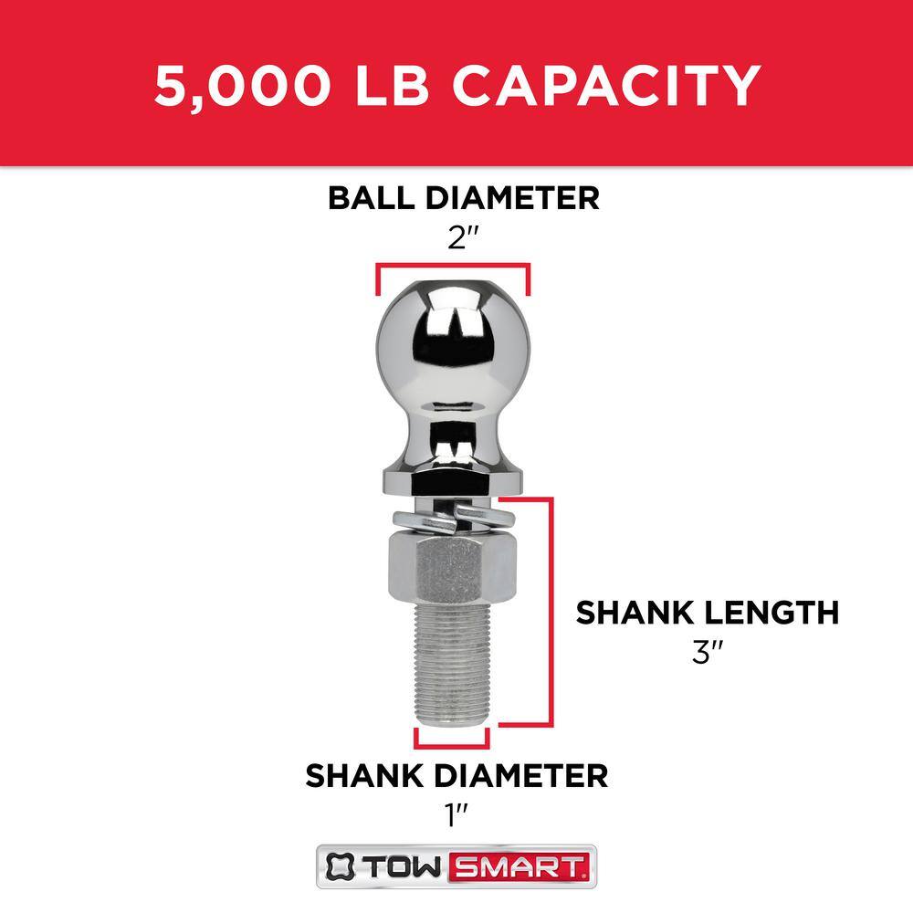 TowSmart Class 3 5000 lb. 2 in. Ball Diameter 1 in. Shank Diameter 3 in. Shank Length Chrome Trailer Hitch Ball 765