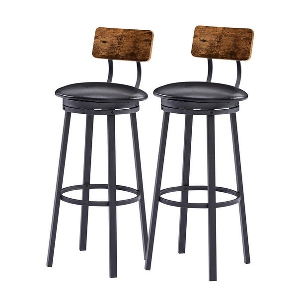 Oval Swivel Bar Stools With Backrest，PU Soft Seat Cushion，Thick Iron Frame，Set of 2