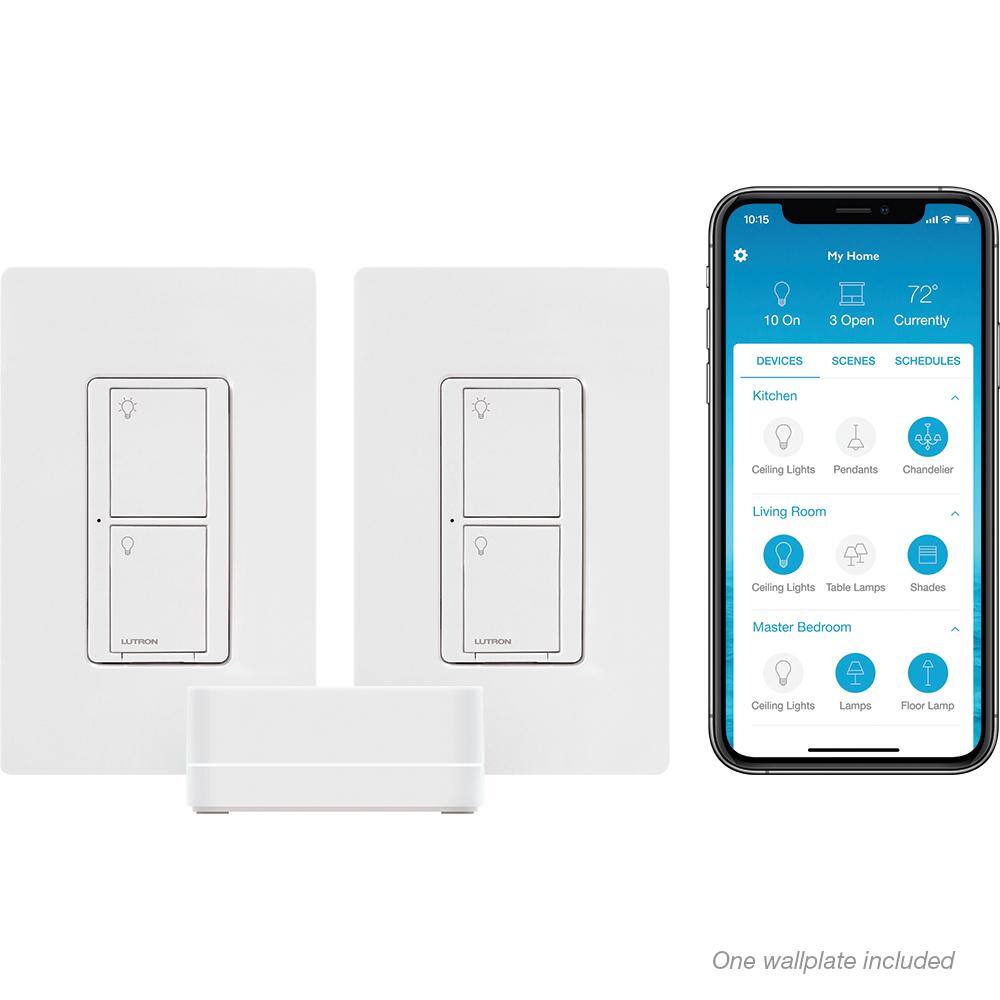 Lutron Caseta Smart Lighting Switch (2 Count) Starter Kit with Smart Hub Neutral Wire Required (CASETA-2SW-HD) CASETA-2SW-HD