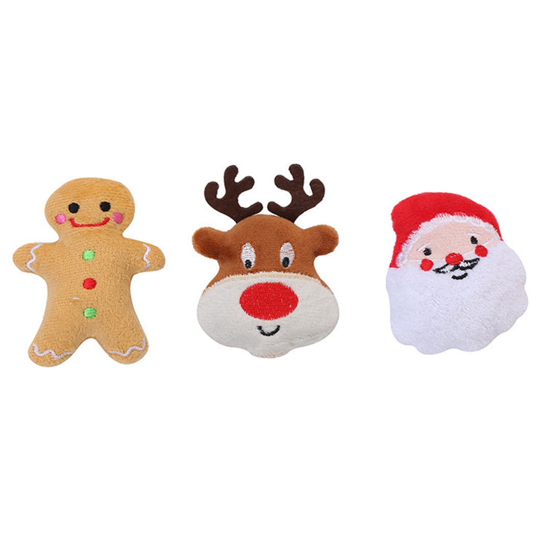 Bangcool 3PCS Christmas Kitten Toy Plush Santa Claus Elk Gingerbread Cat Catnip Toy