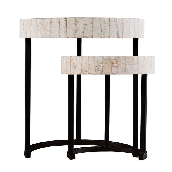 Set of 2 White and Black Rustic Round Nesting Side Tables 20.75