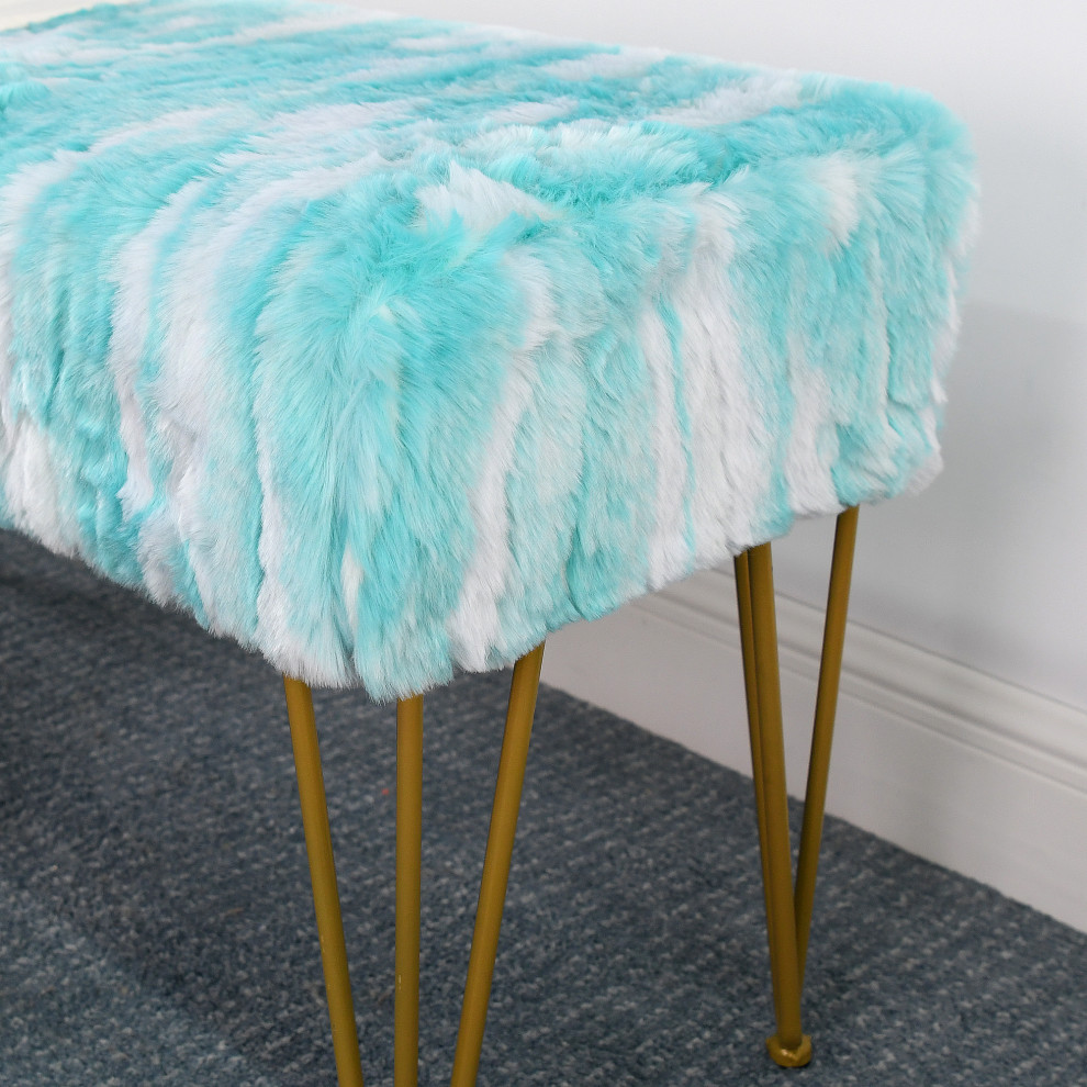 Soft Faux Fur Ottoman Fuzzy Entryway Bench Seat   Contemporary   Footstools And Ottomans   by BNF Home  Houzz