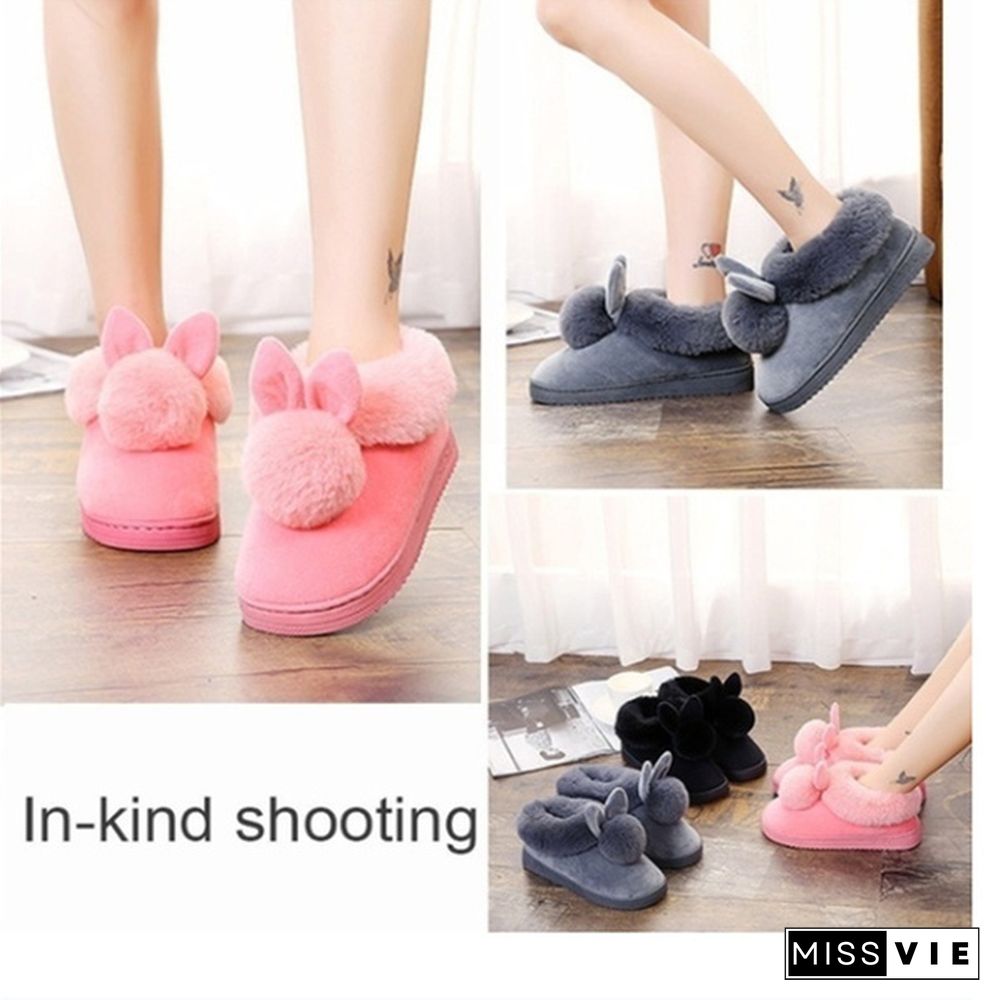 Fashion Women's Winter Cute Rabbit Warm Non-Slip Cotton Slippers Winter Shoes Indoor Outdoor