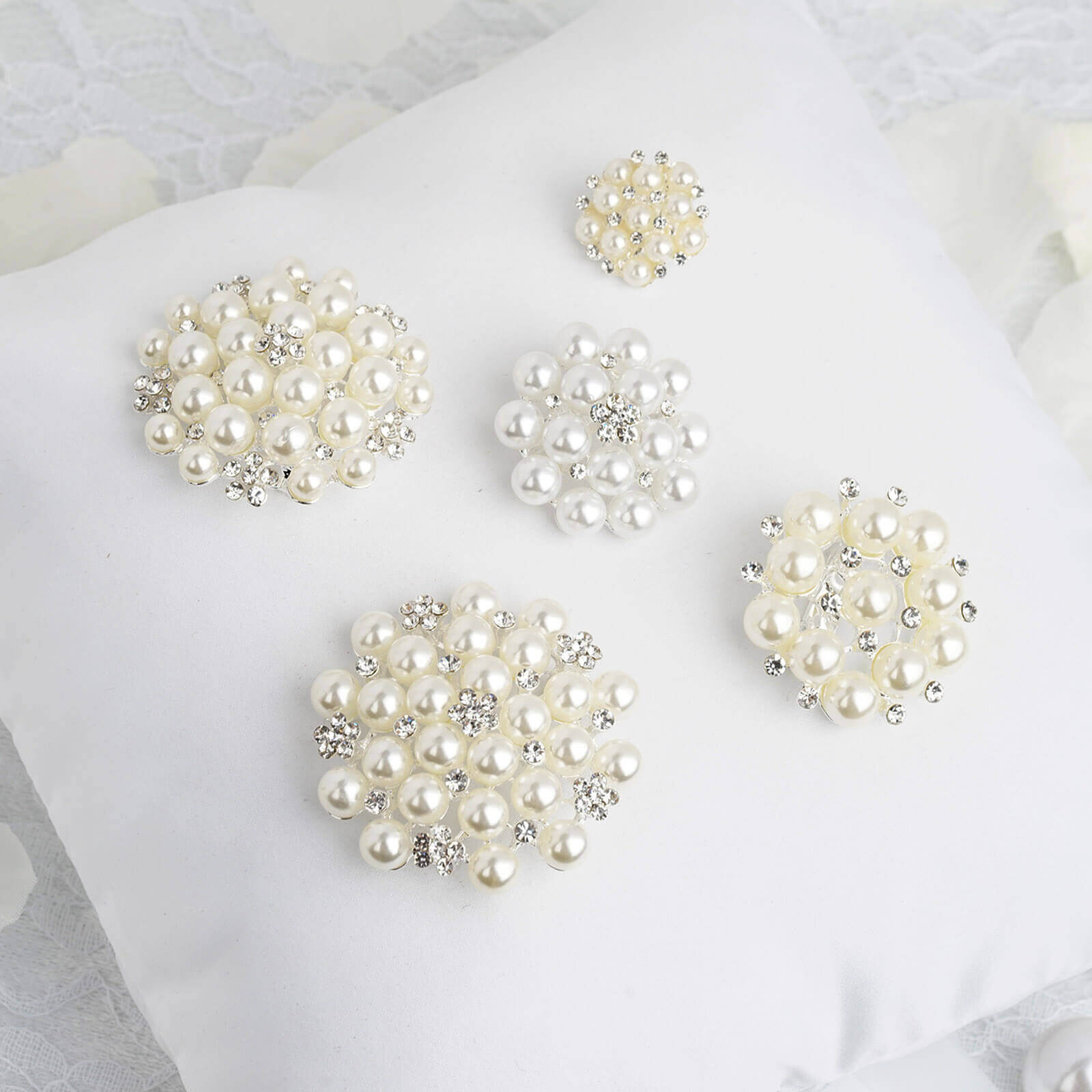 5 Pack Ivory / White Dual Color Pearl and Rhinestone Brooches Floral Sash Pin Brooch Bouquet Decor