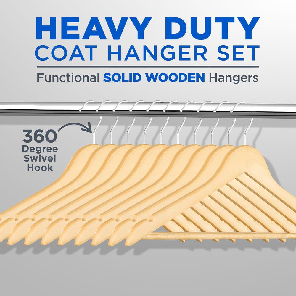 Premium Solid Wooden Hangers - Smooth Finish Space Saving Heavy Duty Suit Clothes Hanger Set w/ 360 Degree Swivel Metal Hook, Precisely Cut Notches, for Coats Jackets Pants Dress (20-Pack)