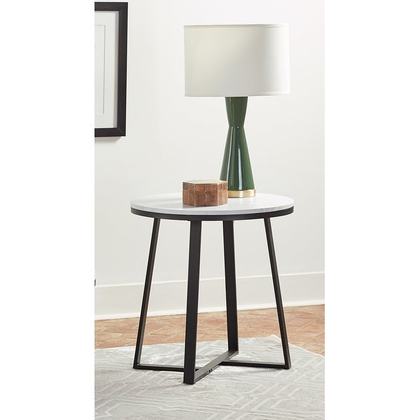 Donovan White Faux Marble and Matte Black End Table