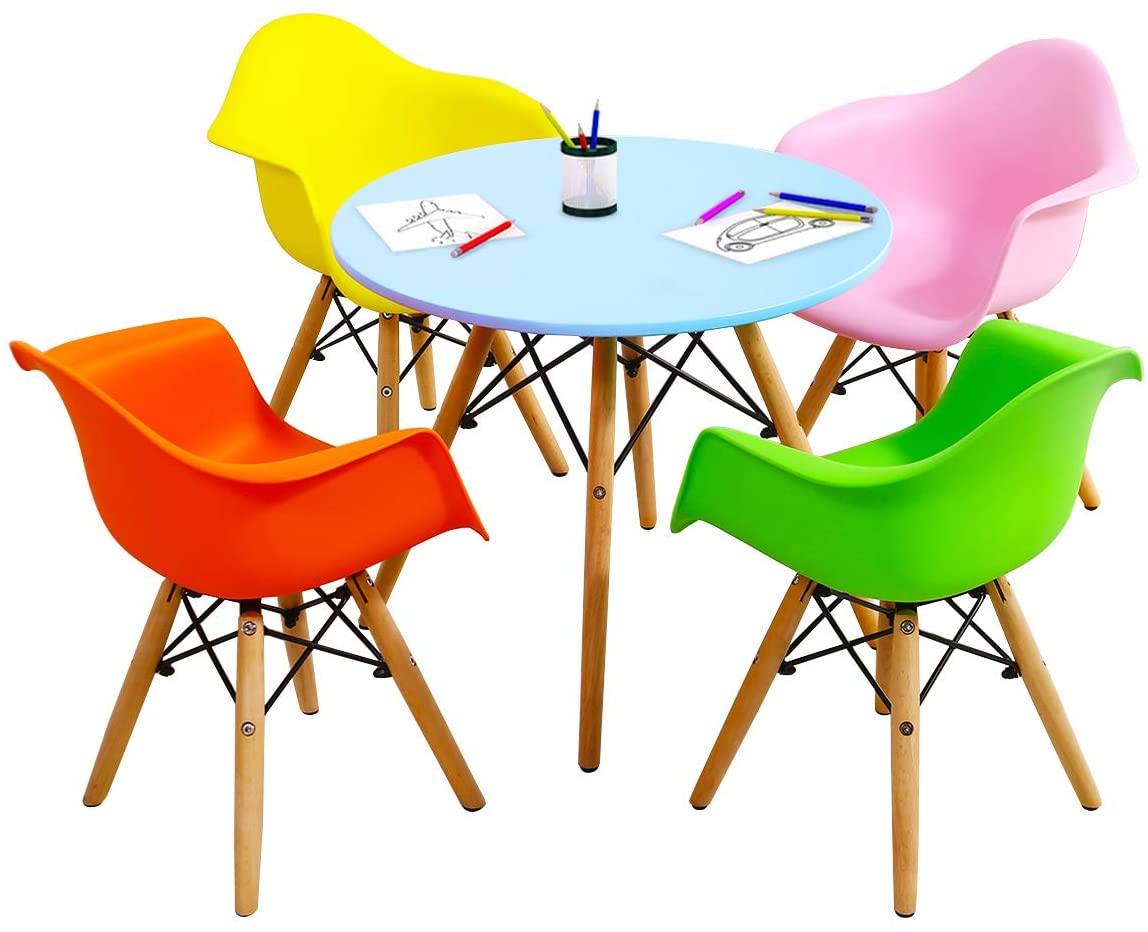 Kids Table and 2 Chair Set, Round Table with Armchairs for Toddler Children