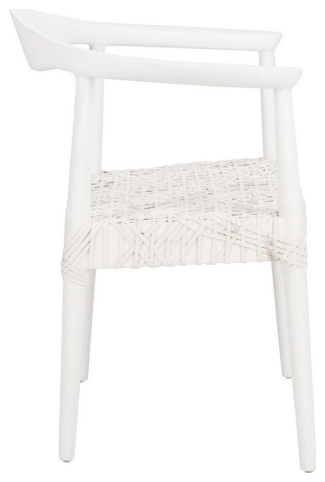 Helen Leather Woven Arm Chair  White/Off White   Midcentury   Armchairs And Accent Chairs   by Rustic Home Furniture Deco  Houzz