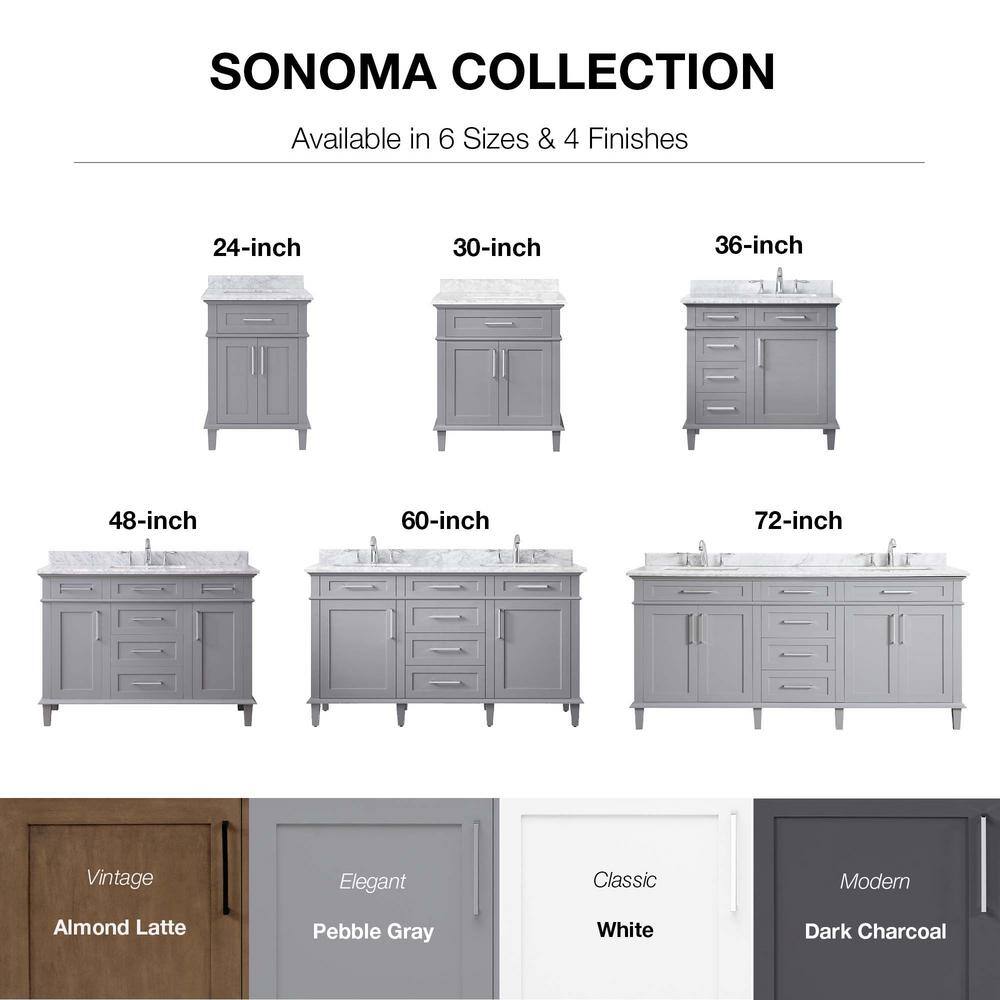 Home Decorators Collection Sonoma 30 in. W x 22 in. D x 34 in. H Bath Vanity in Pebble Gray with White Carrara Marble Top Sonoma 30PG