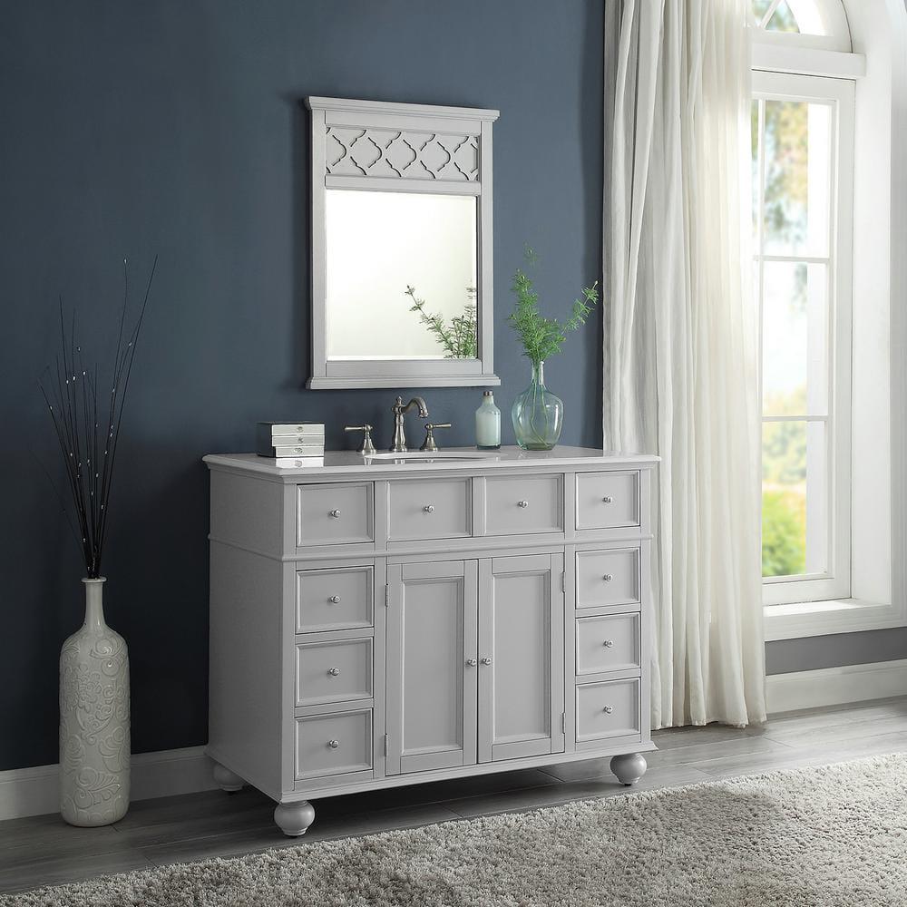 Home Decorators Collection Hampton Harbor 44 in W x 22 in D Bath Vanity in Dove Grey with Natural Marble Vanity Top in White