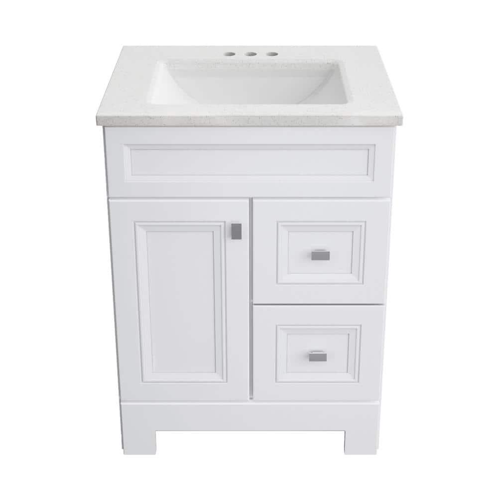 Home Decorators Collection Sedgewood 245 in W x 188 in D x 344 in H Freestanding Bath Vanity in White with Arctic Solid Surface Top