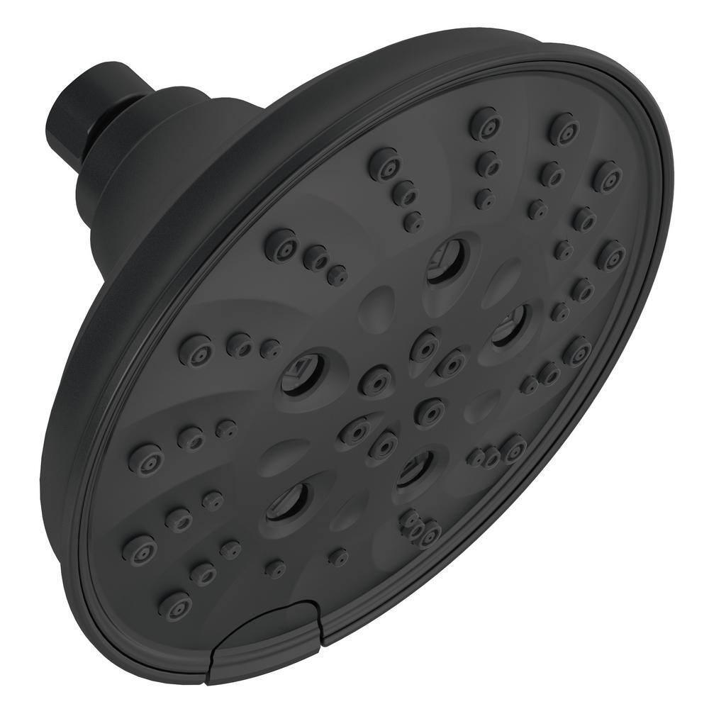 Delta Pivotal 5-Spray Patterns 1.75 GPM 6 in. Wall Mount Fixed Shower Head with H2Okinetic in Matte Black 52669-BL