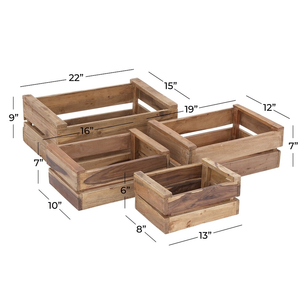 Brown Wood Handmade Storage Basket with Handles (Set of 4)   S/4 13\