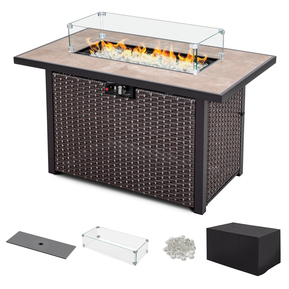 43 Inch Wicker Outdoor Firepit Table