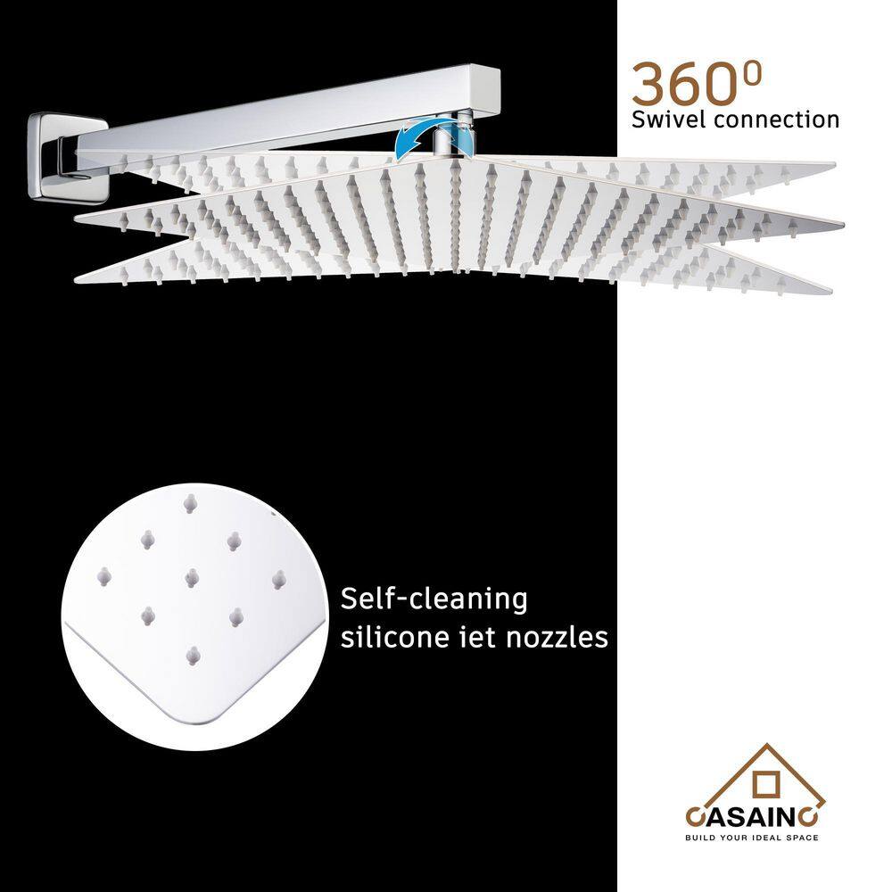 CASAINC 3-Spray Patterns with 2.5 GPM 12 in. 2 Functions Wall Mount Handheld Shower Head in Chrome (Value Included) W98102CP-12