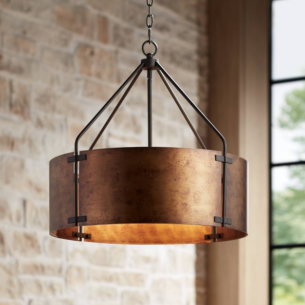 Wide Rustic Farmhouse Metal Drum Shade 4 light Fixture For Dining Room House Kitchen Island