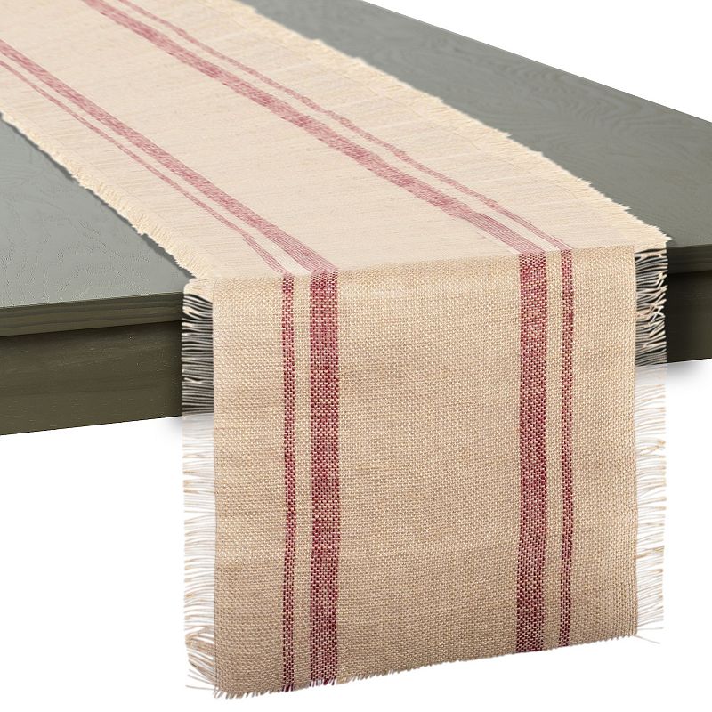 108 Beige and Red Rectangular Double Border Table Runner