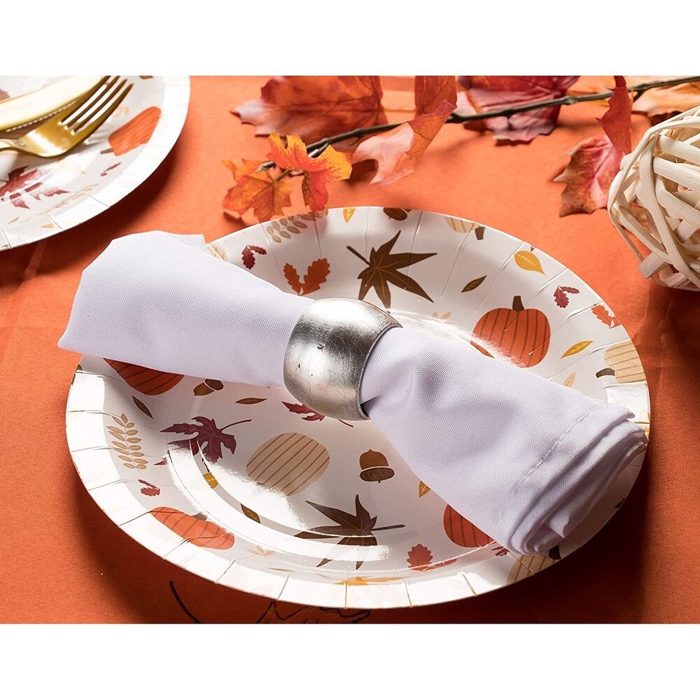 80 Count Disposable Paper Plates  Fall Foliage and Pumpkin Design  9 x 9 Inches