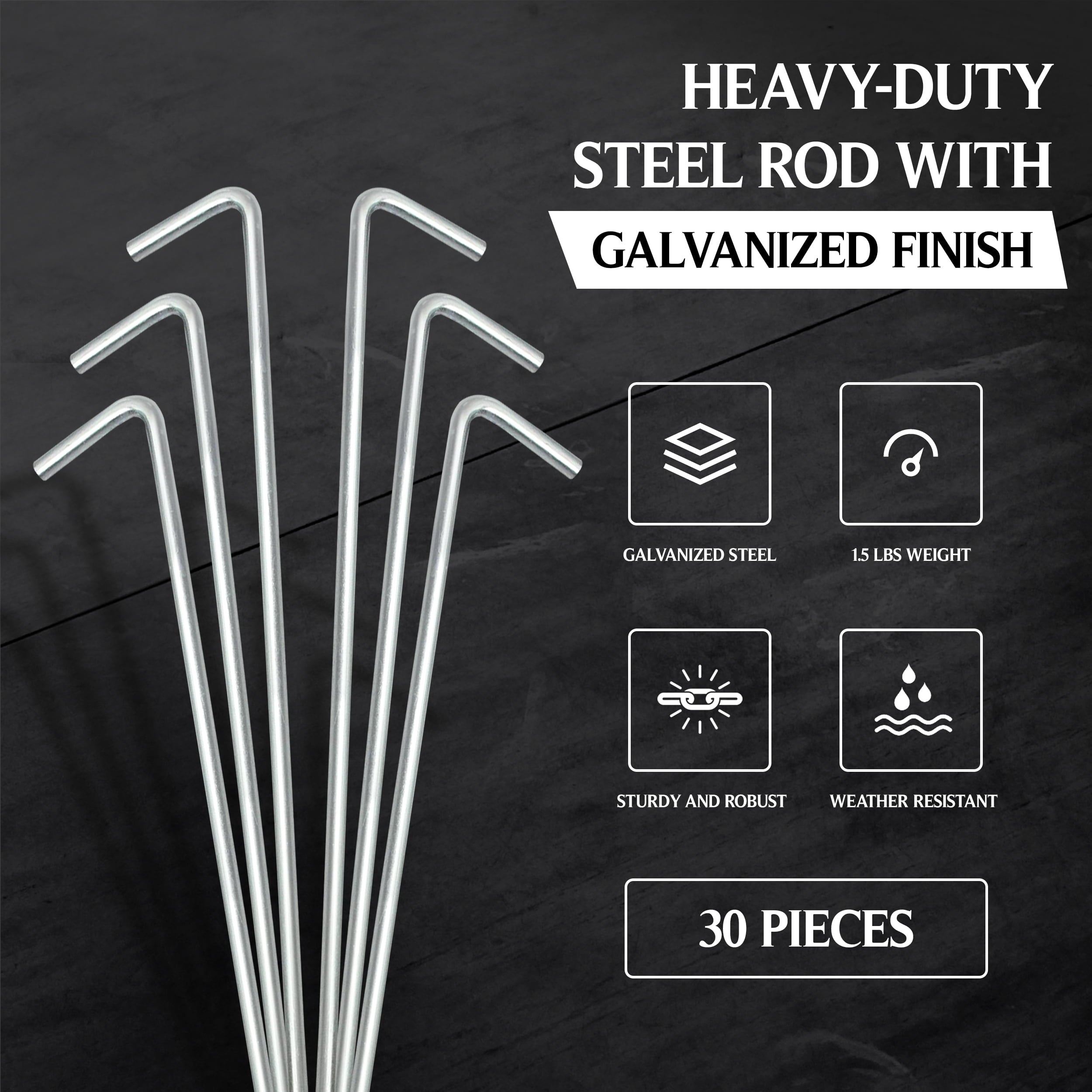 Ram-Pro 40-Piece Tent Garden Stakes Heavy Duty, Galvanized Steel Pegs Rust-Free Garden Edging Fence Hook, Landscape Pins | for Outdoor Camping, Soil Patio Gardening, & Canopies (9")