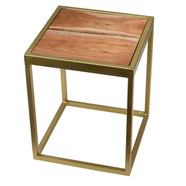 Bare Decor Dixie Brushed Gold and Wood End Table