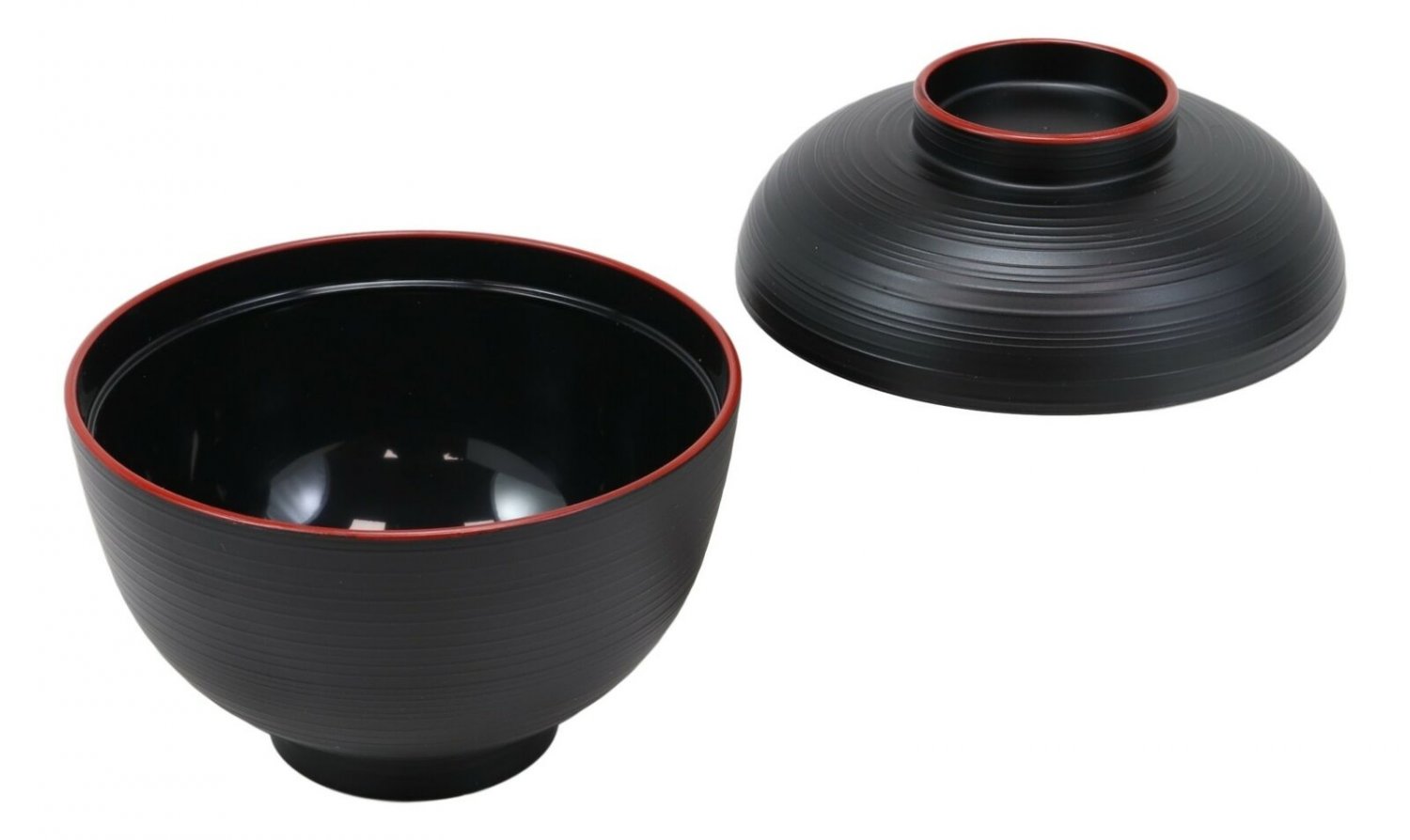 1 Black Red Lacquer Plastic Bowls With Lid Set Pack of 6 EBR02