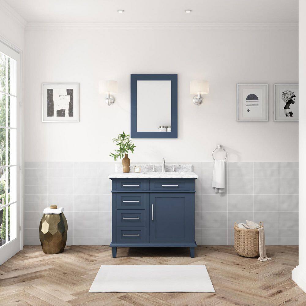 Home Decorators Collection Sonoma 36 in. W x 22 in. D x 34.50 in. H Bath Vanity in Midnight Blue with Carrara Marble Top Sonoma 36MB