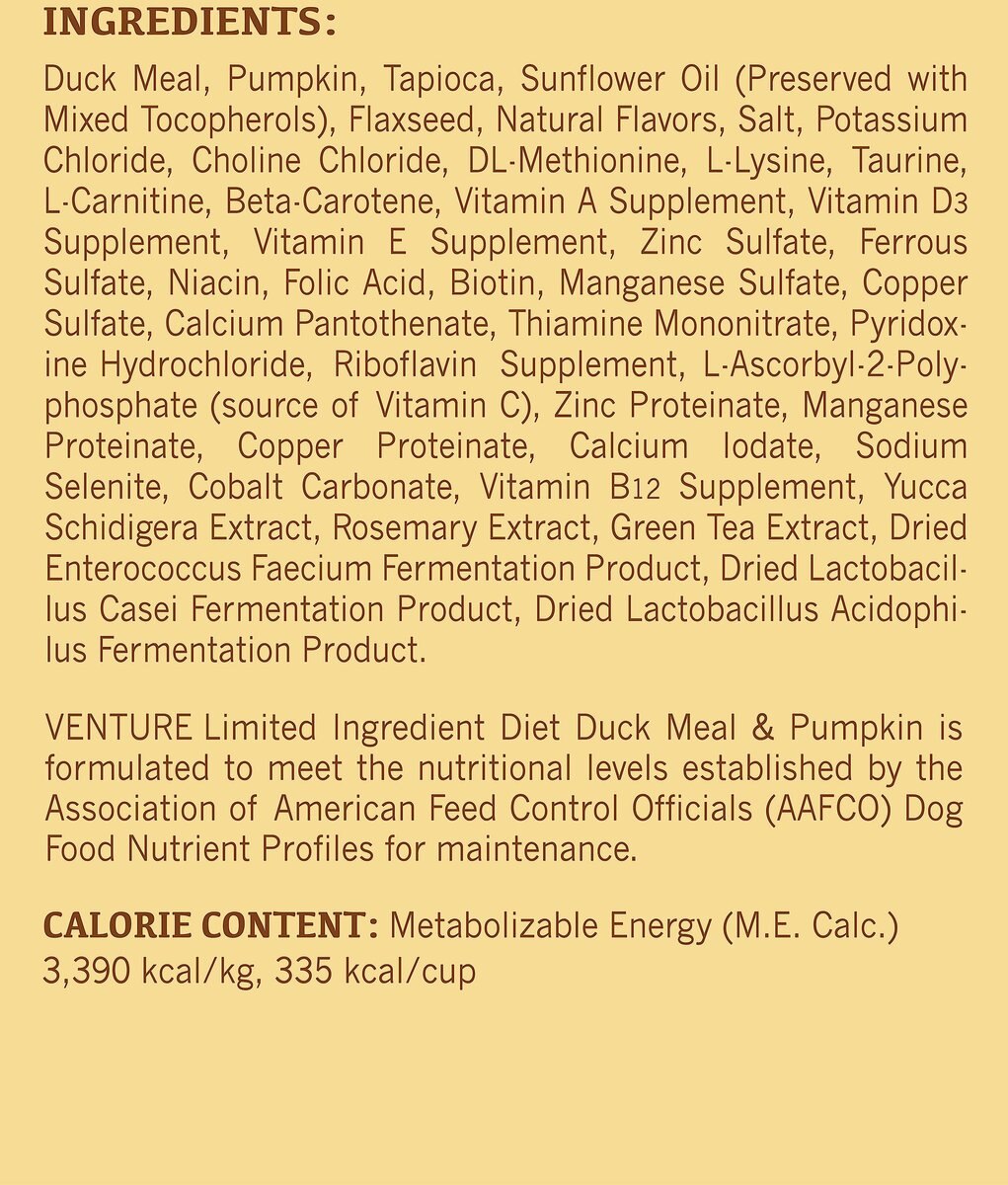 Earthborn Holistic Venture Limited Ingredient Grain-Free Duck Meal and Pumpkin Dry Dog Food